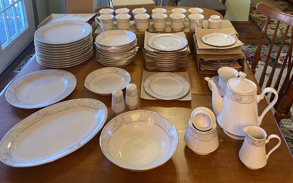 69 Piece Tienshan ‘Regency’ Pattern china Pale Blue With Roses & Gold Trim