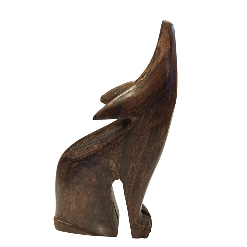 Hand Carved Ironwood Howling Coyote Wolf Figurine Southwestern Decor Vintage