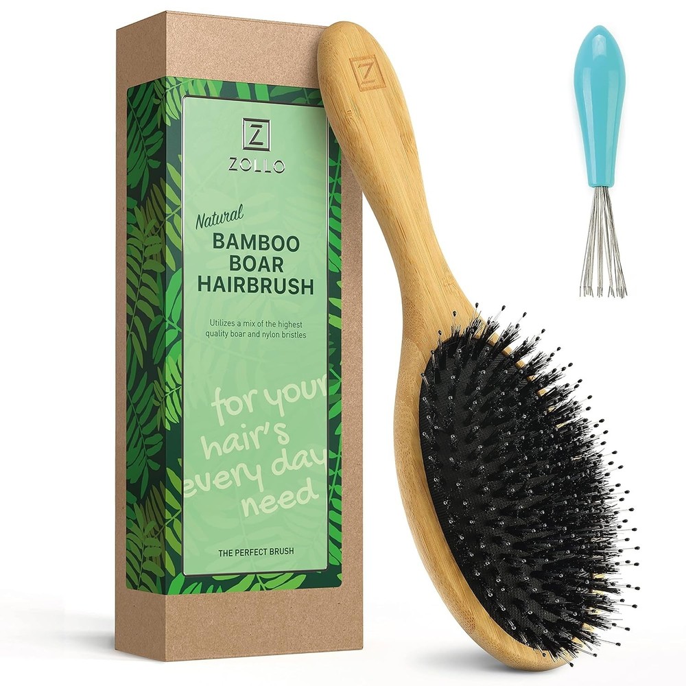 Natural Boar Bristle Hair Brush for All Hair Types (Oval, Dry and Wet)