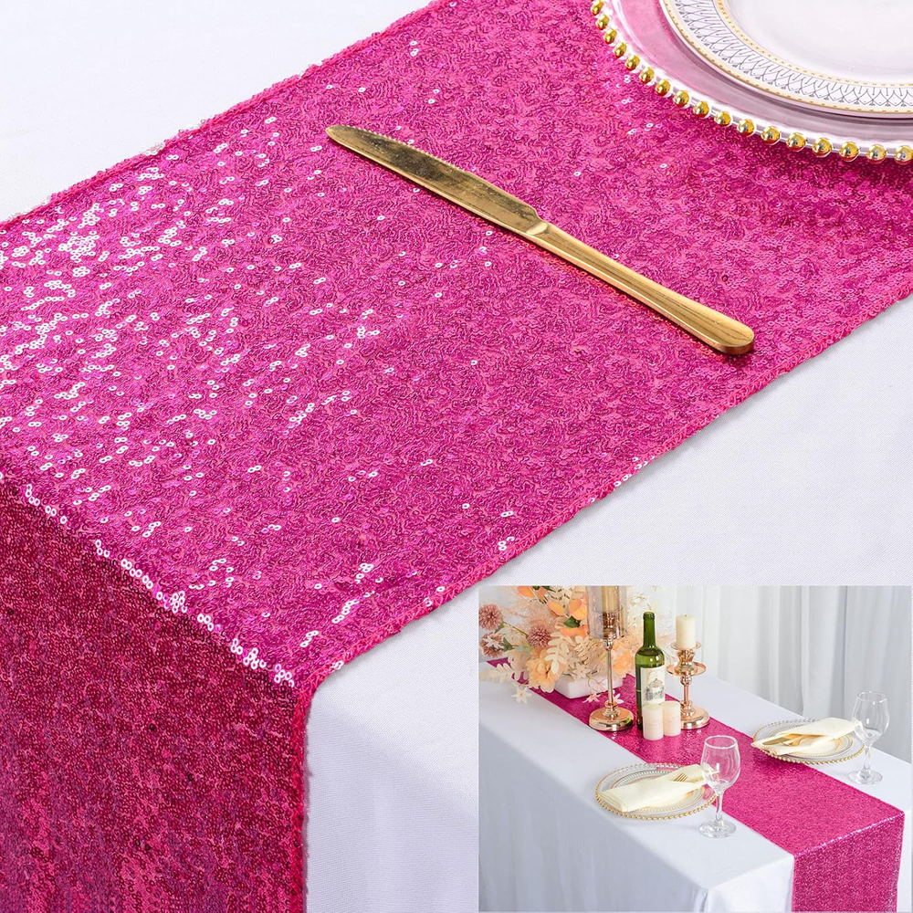Fuchsia Sequin Table Runner 12''X108'' Hot Pink Table Runner Birthday Overlay fo