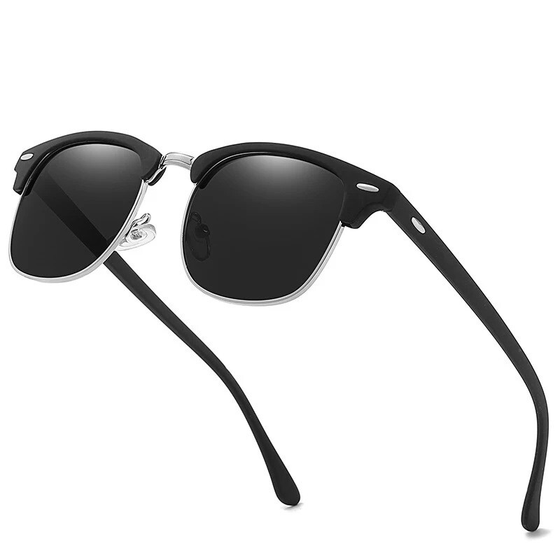 Gafas De Sol Polarizadas Clásicas Medio Marco Remaches Retro Antideslumbrantes