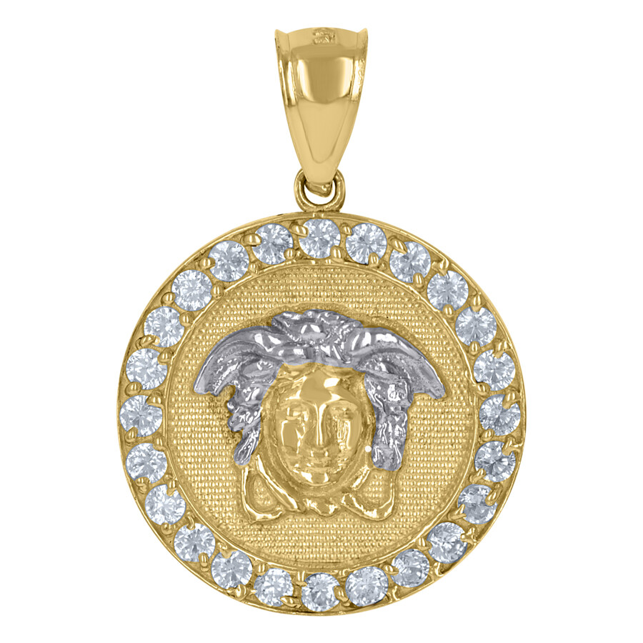 10K Two-tone Gold Cubic-Zirconia Medusa Egyptian Fashion Charm Pendant 2.8gm