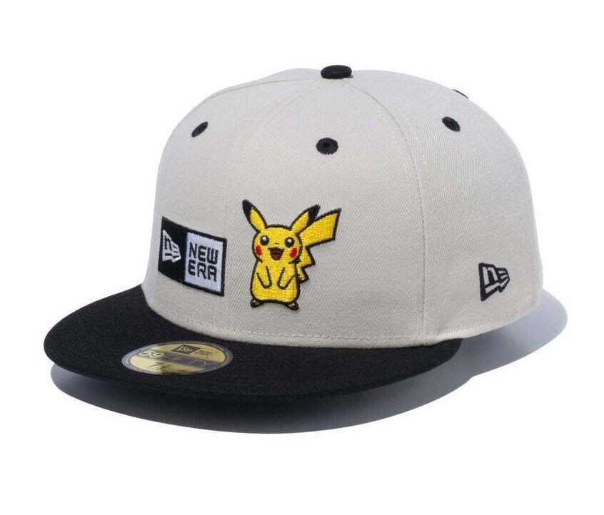 PRESALE NEW ERA Pokemon Pikachu Box Logo 59FIFTY Fitted Cap Stone/Black 2024 NEW-image