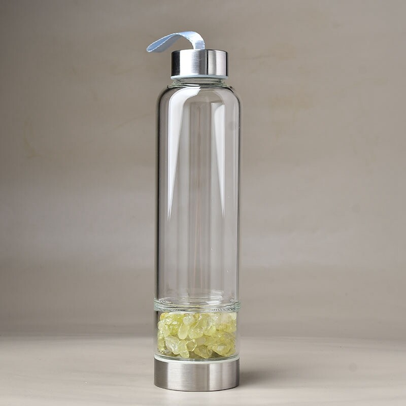 Natural Citrine Quartz Elixir Glass Water Bottle Energy Healing Crystal Cup Gift