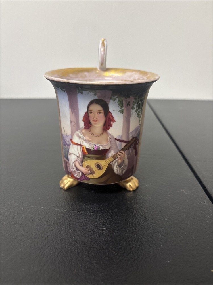 Great KPM Porcelain Hand Painted Portrait Footed Cup Ornate Well Done