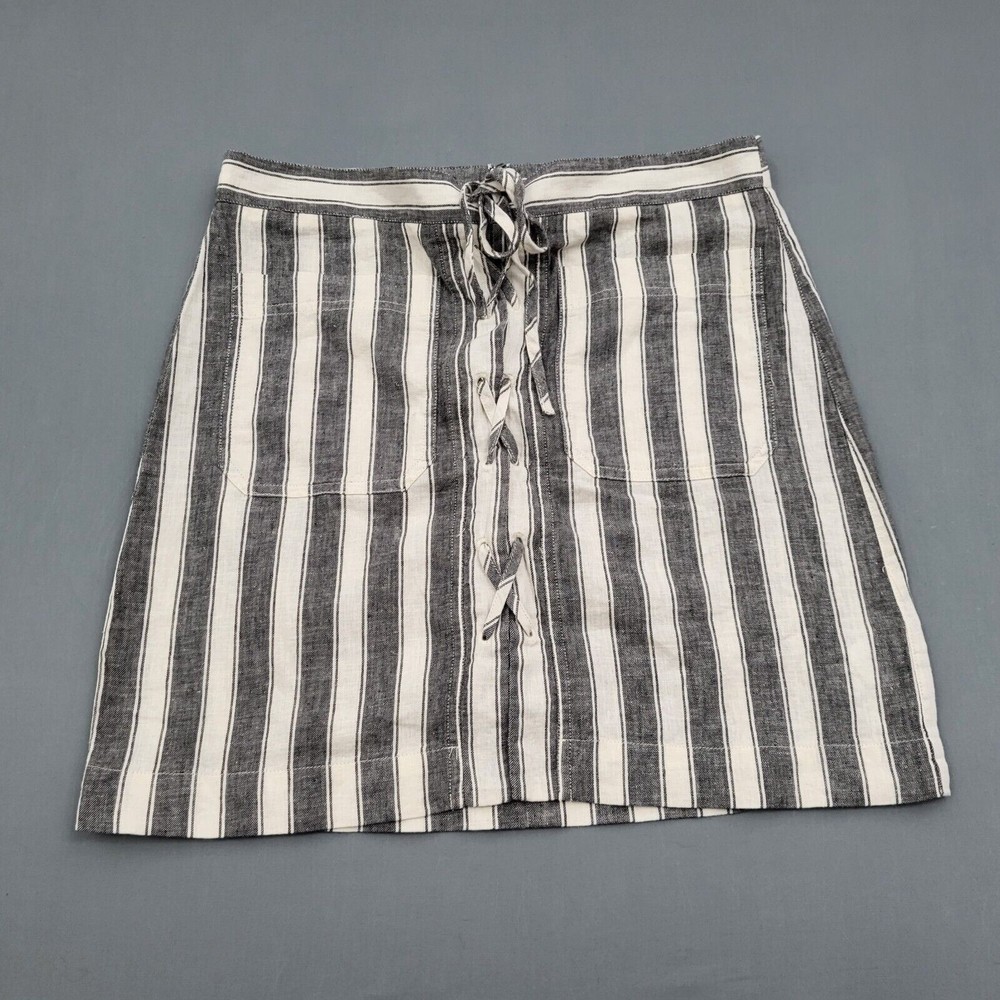 Madewell Skirt Womens Size 4 A Line Short Pockets Lace Up Front Zip Striped Gray