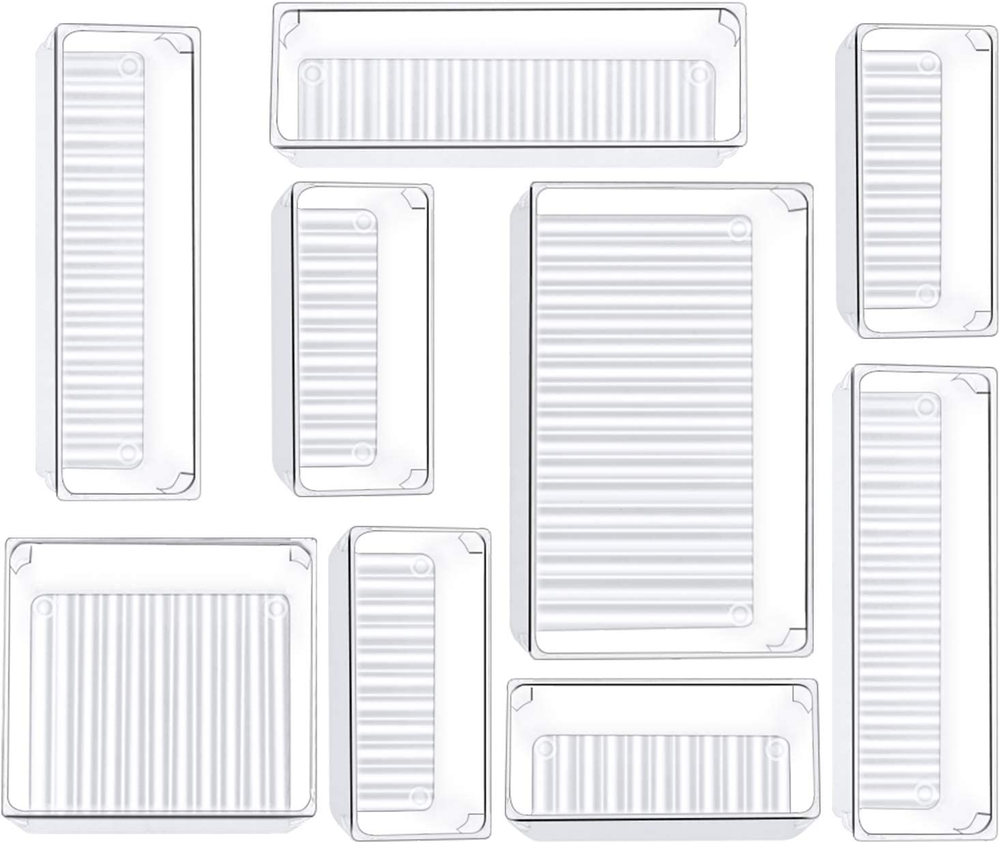 9 Pcs Drawer Organizer Set, 4-Size Bathroom Vanity Trays Makeup Desk Dividers Ve