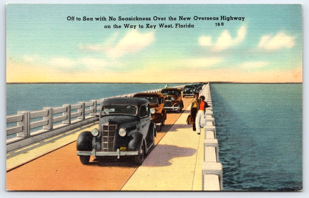 Original Vintage Postcard Bridge Cars New Overseas Highway Key West Florida USA