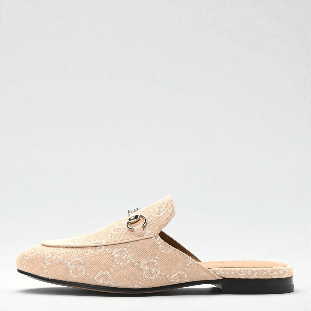 NIB GUCCI Princetown GG Canvas Mules Beige Authentic Size EU38.5 US8.5