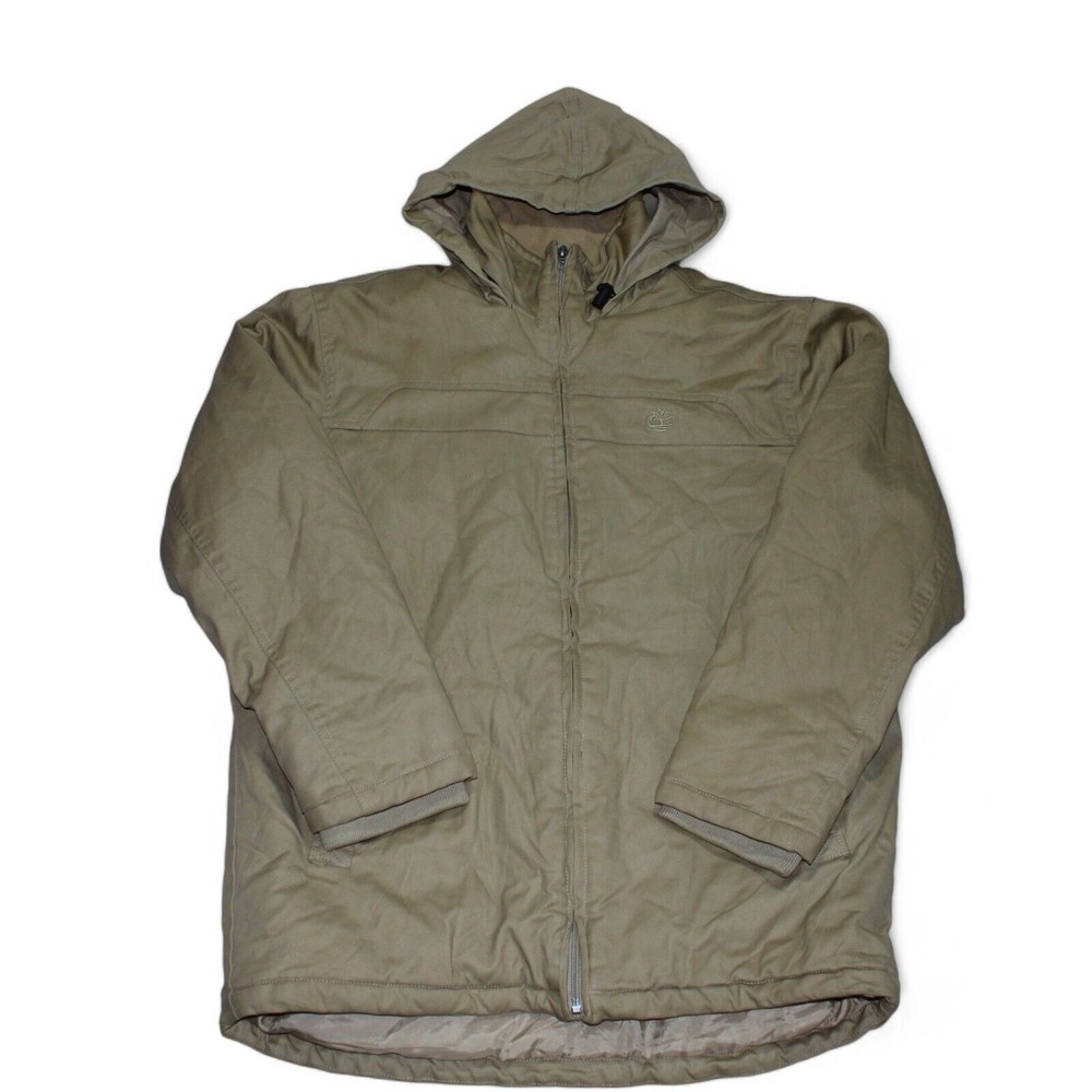Timberland Canvas Hooded Jacket Womens Size 14 Sand Brown Quilted Warm Outdoors
