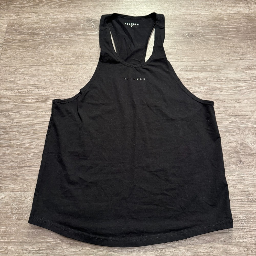YoungLa Tank Top Mens Medium Black Fitness Racerback Workout Gym Performance