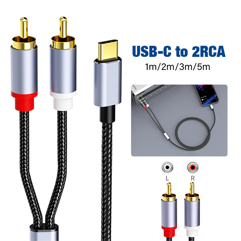 USB C to RCA Audio Cable Type C to 2RCA Jack Adapter Stereo Speaker Cord 5m 3m