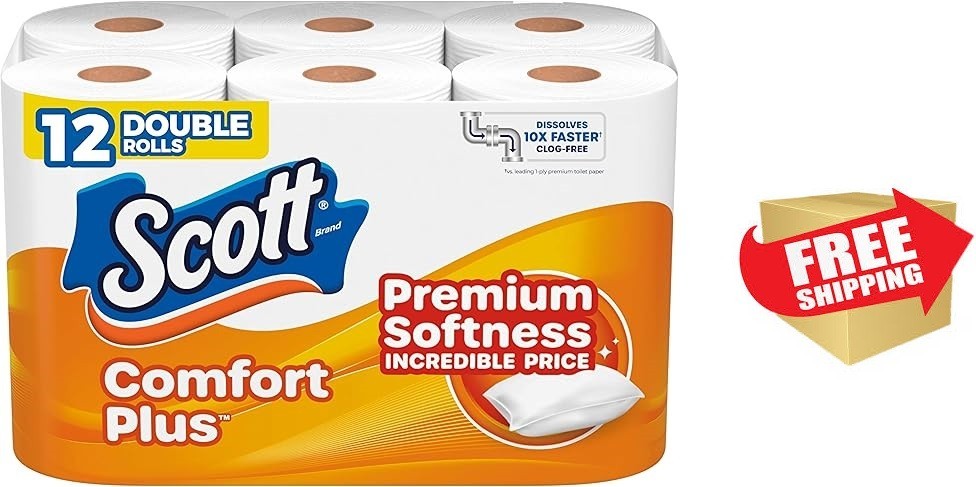 Scott ComfortPlus Toilet Paper 12 Double Rolls 231 Sheets Septic Safe Soft Strong