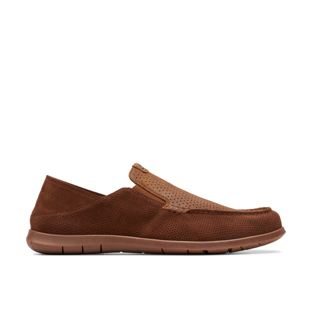 Clarks Flexway Easy Brown Suede Loafers for Men Casual Slip-Ons