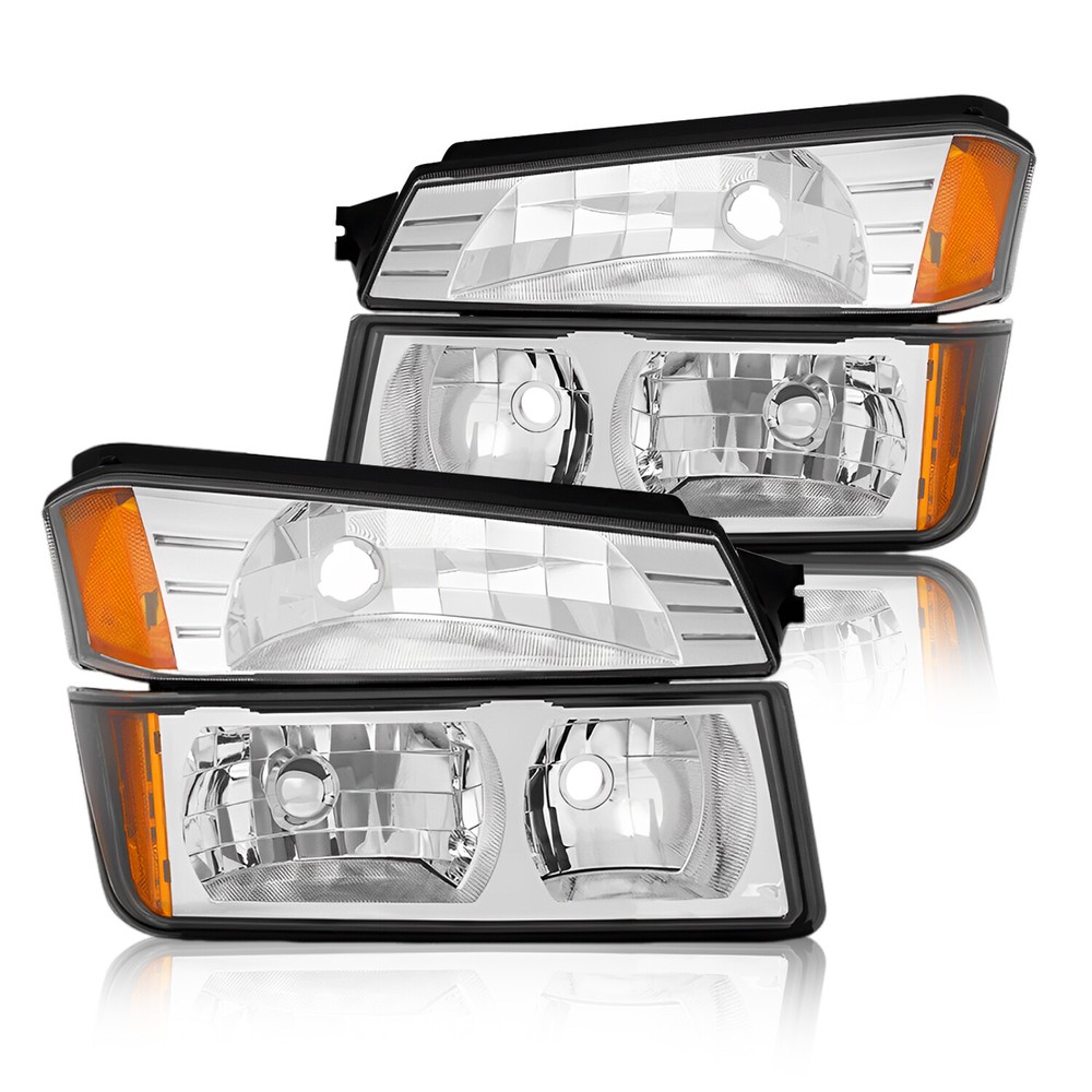 Pair Front Headlights Assembly For 2002-2006 Chevrolet Avalanche w/Body Cladding
