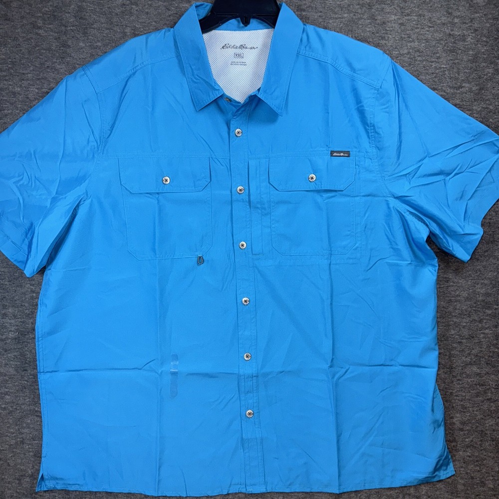 EDDIE BAUER Fishing Shirt Mens Outdoor Vented Blue Danube UPF XXL NEW $80