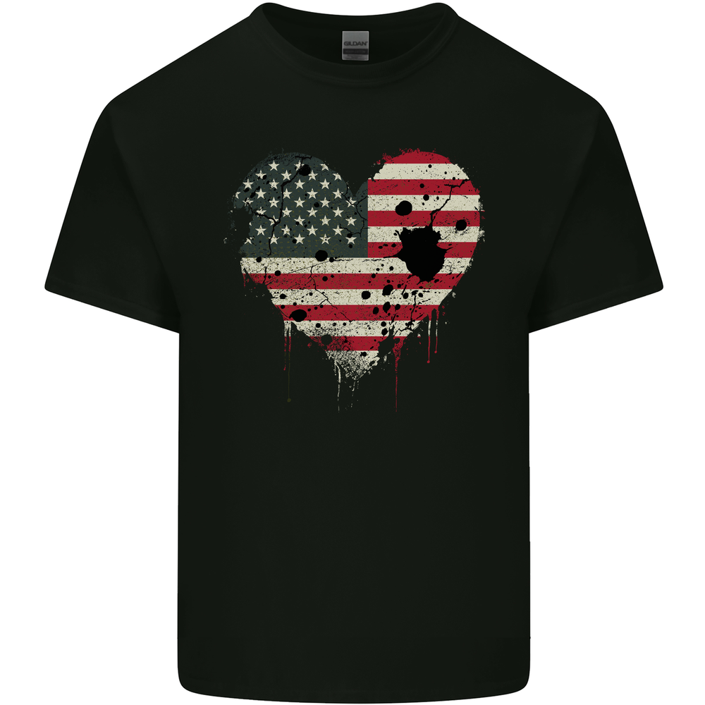 Love USA Flag Independence Day American Mens Cotton T-Shirt Tee Top