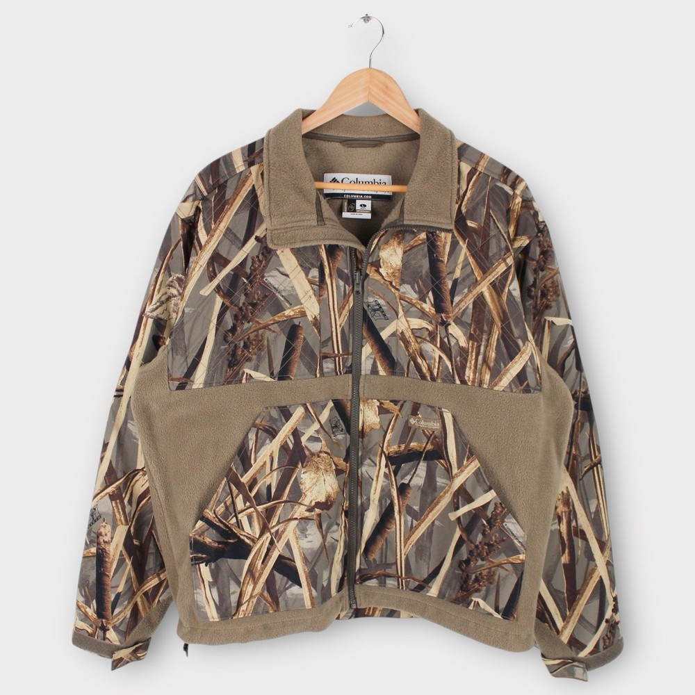 Columbia Men’s L Camo Fleece Jacket Hunting Full Zip Interchange Brown Tan