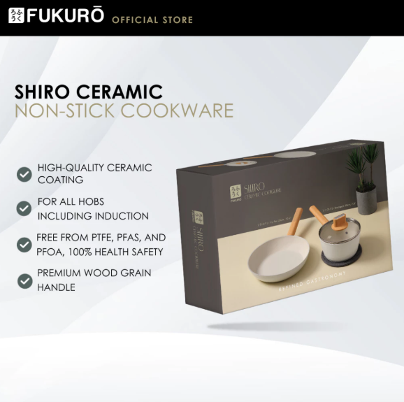 Fukuro Shiro Ceramic Non-Stick 26cm Fry Pan & 18cm Saucepan Set