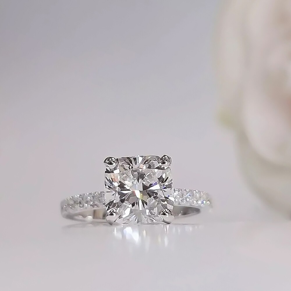 2.00 Ct Certified Cushion Cut White Diamond 925 Sterling Silver Solitaire Ring