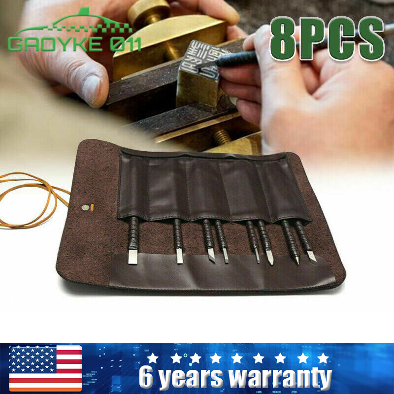 8PCS Tungsten Steel Stone Carving Sculpting Kit Carbide Hand Chisel Tool + A Bag