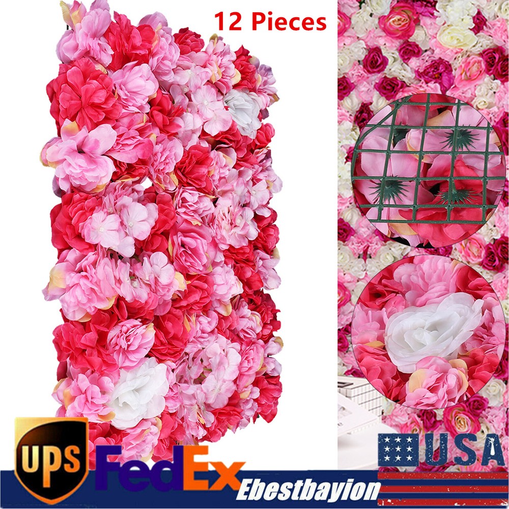 12pcs Artificial Rose Hydrangea Flower Wall Panels Wedding Party Decor 60 x 40cm