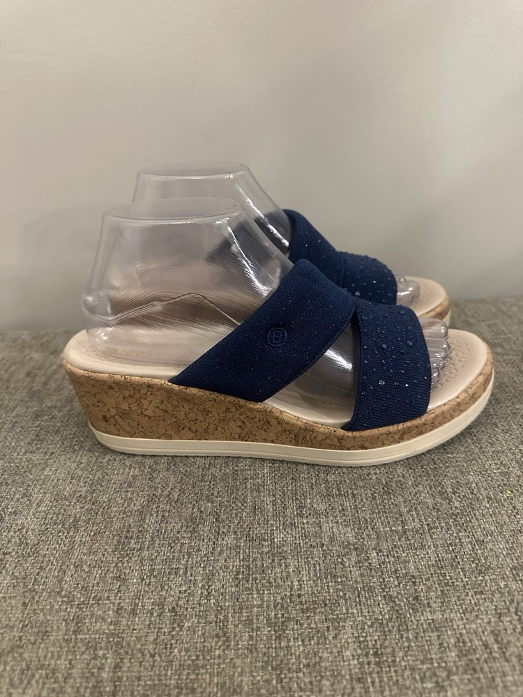 Bzees Women’s Blue Rhinestone Slip On Wedges Size 8
