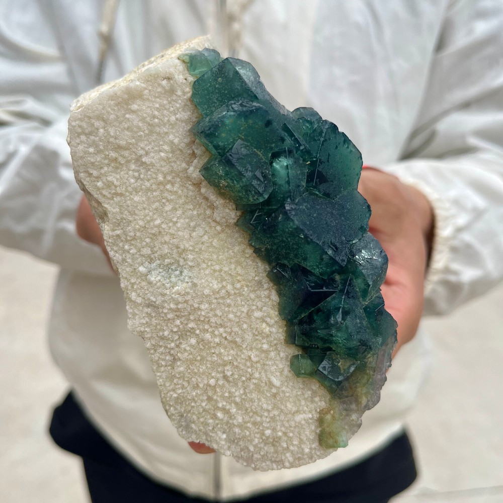1.9LB Natural Green Fluorite Cube Quartz Crystal Cluster Mineral Specimen