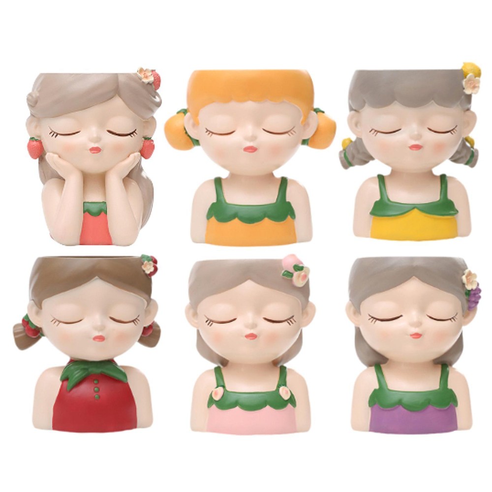 Cartoon Girl Planter Birthday Gifts Tabletop Flowerpot for Yard Balcony Cafe