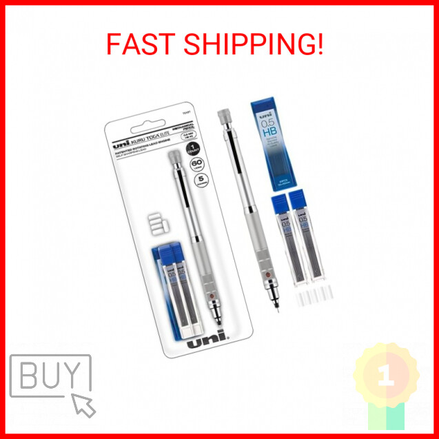 Uniball Kuru Toga Elite Mechanical Pencil Starter Kit with Silver Barrel and 0.5