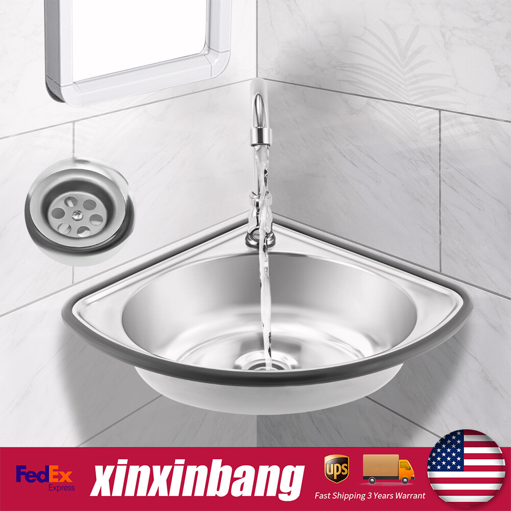 Compact Stainless Steel Triangle Corner Sink with Faucet for Mini Bars