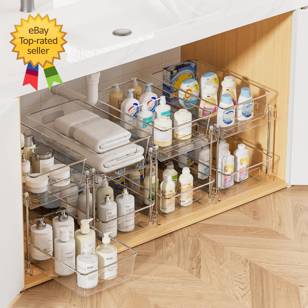 4 Pack Bathroom Organizer  2 Tier Clear under Sink Organizers Vanity Countertop