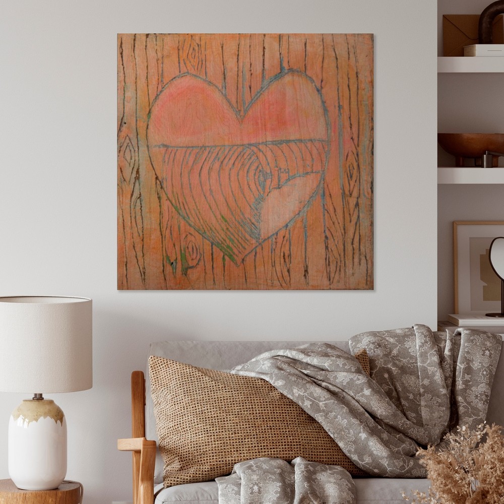 Designart 'Peach Heart Wave' Vintage Wood Wall Art - Natural