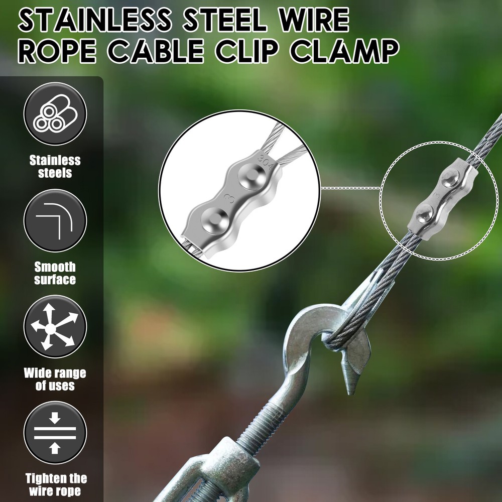 30Pcs M3 Double Bolt Wire Cable Clamps Wire Rope Clips 2 Post Poly Rope♔