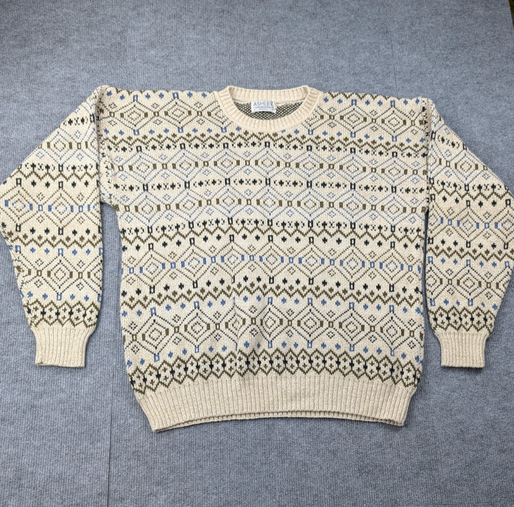 Vintage Ashley Knit Sweater Mens Large Geometric Fair Isle Retro Western 90s
