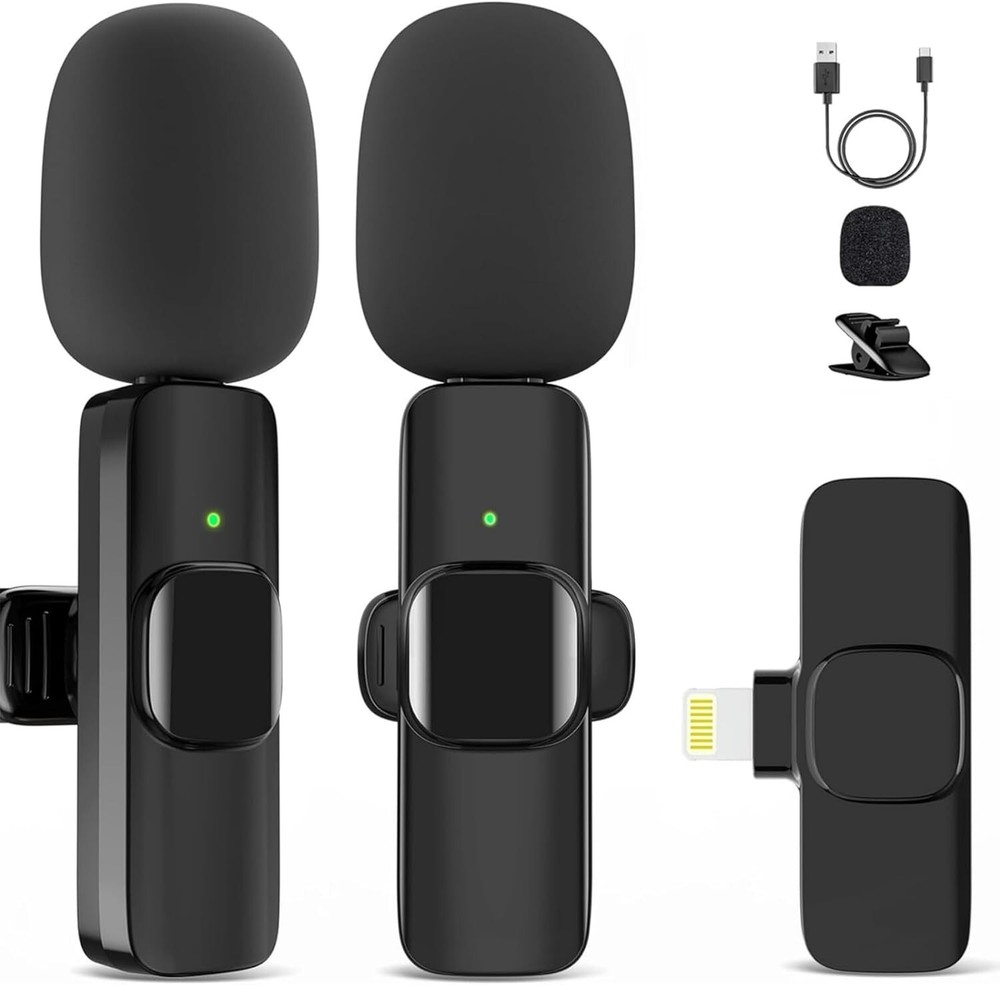 2 Pack Mini Wireless Lavalier Microphones for iPhone Recording