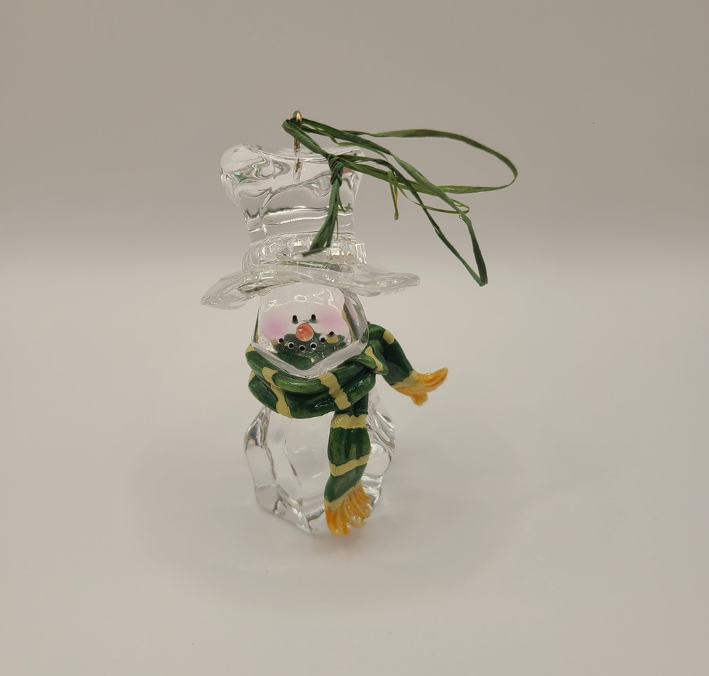 Decorative Crystal Clear Plastic Snowman With Scarf Ornament 3.5
