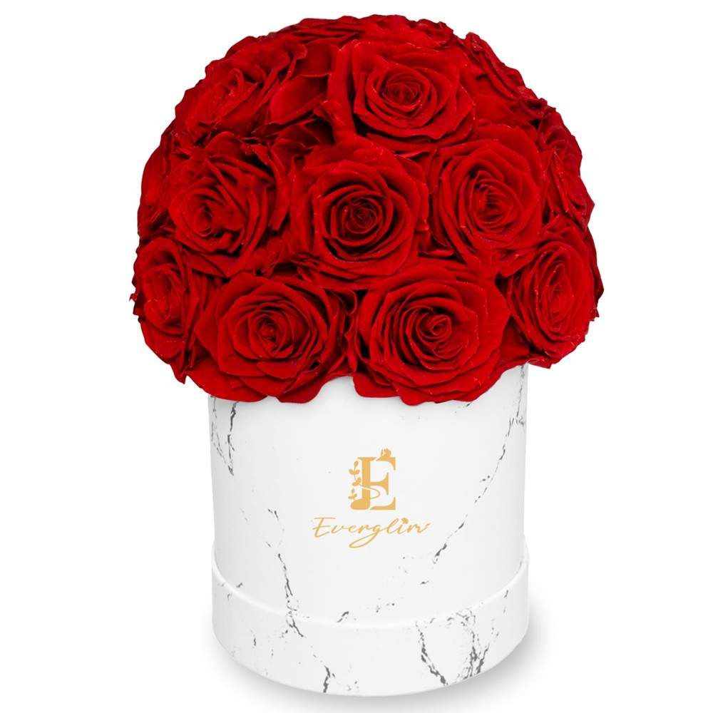 Preserved Roses Flower Box -Round 25 Piece Handcrafted, Naturally Preserved E...