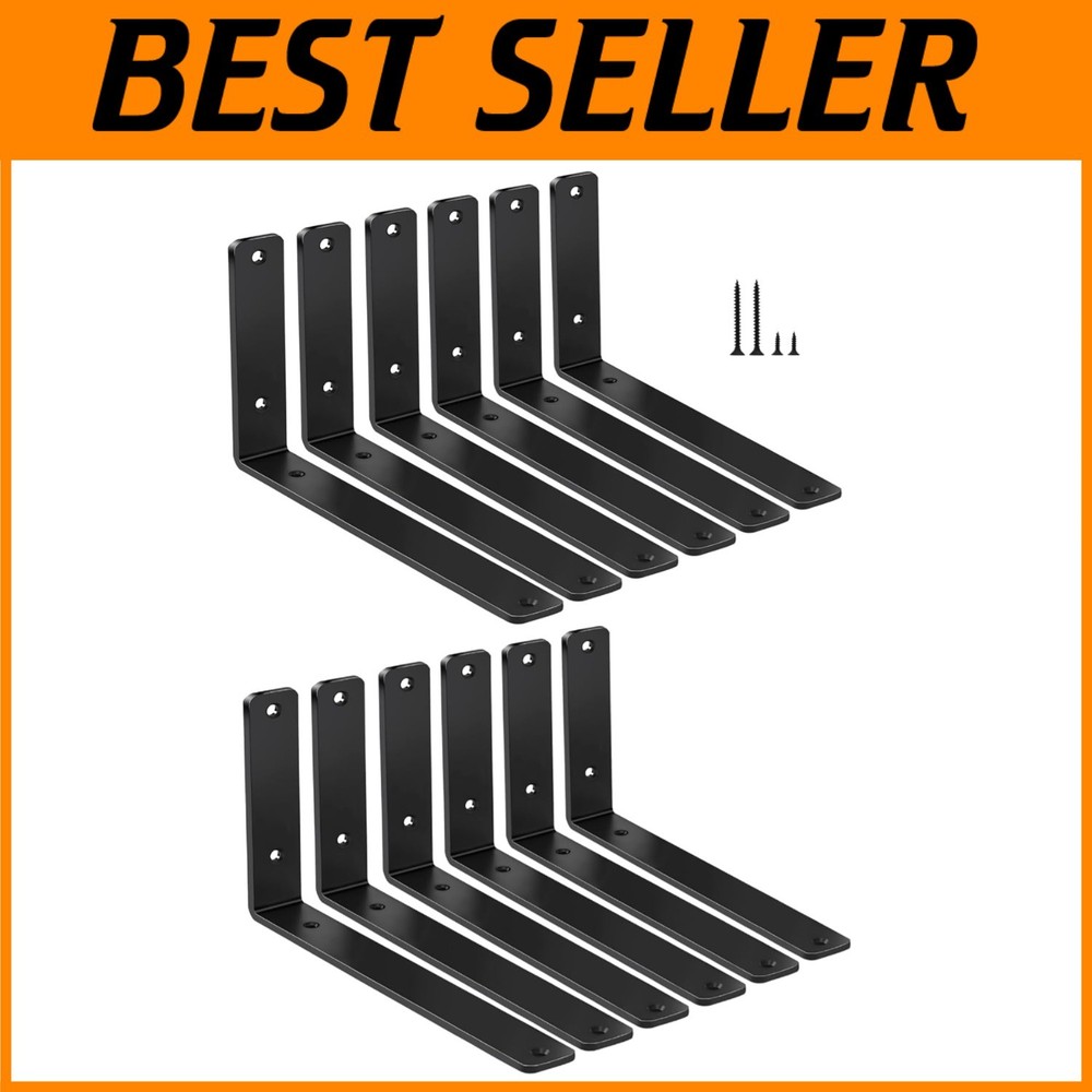 12 Pack Black L Shelf Brackets - Heavy Duty Metal Brackets