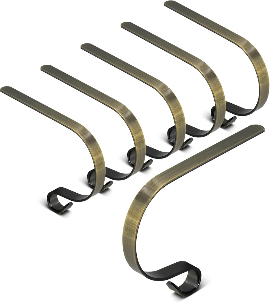 Festive set of 6 Christmas stocking hangers for fireplace mantel in fir design