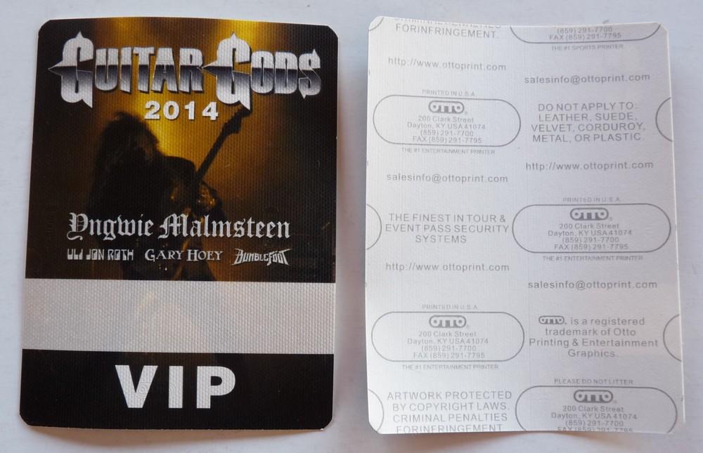 Guitar Gods Yngwie Malmsteen 2014 Concert Tour Yellow Crew Backstage Pass D15