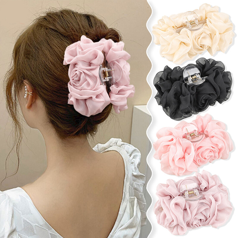 Bowknot Ponytail Barrettes Chiffon Flower Large Hair Clip Hair Accessories DIY