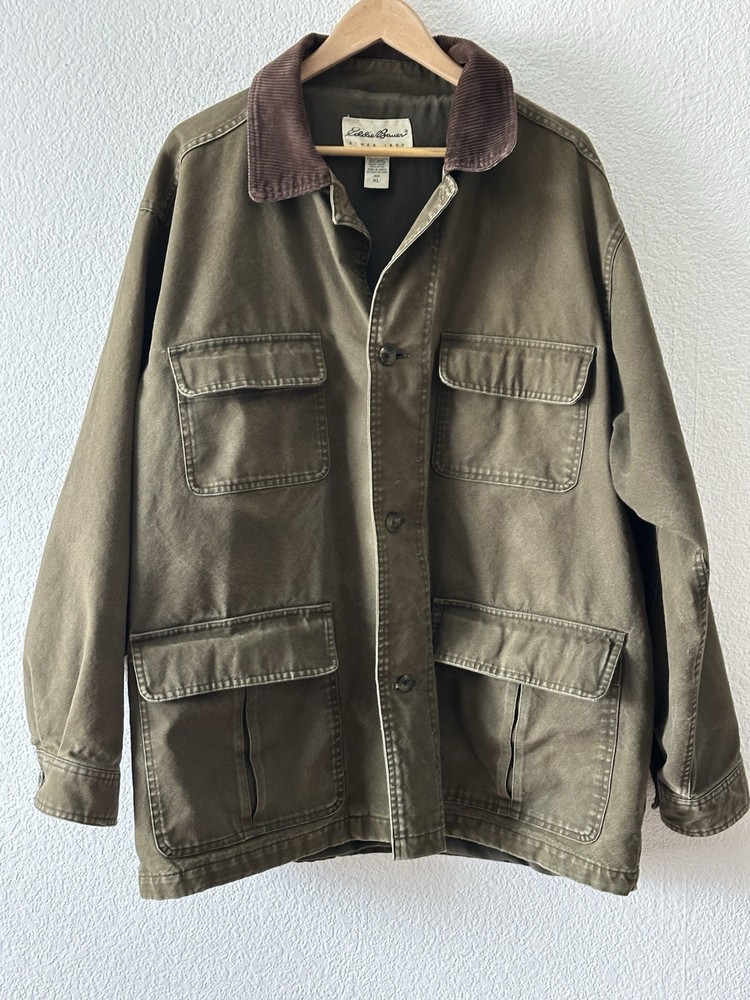 VTG Eddie Bauer Canvas Cotton Field Barn Chore Jacket Mens XL Green