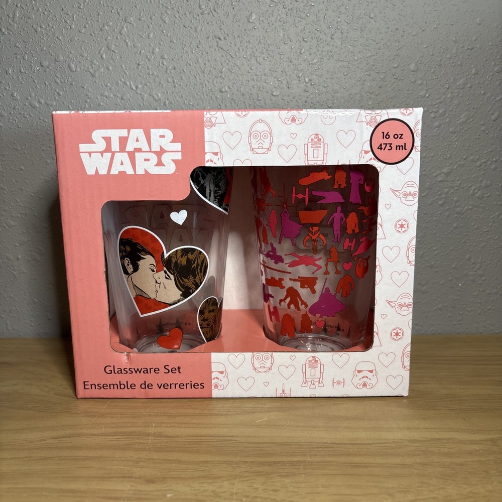 Zak Star Wars Luke, Leia, R2-D2, C-3PO, Valentine Day 16 oz Glass Tumbler Set