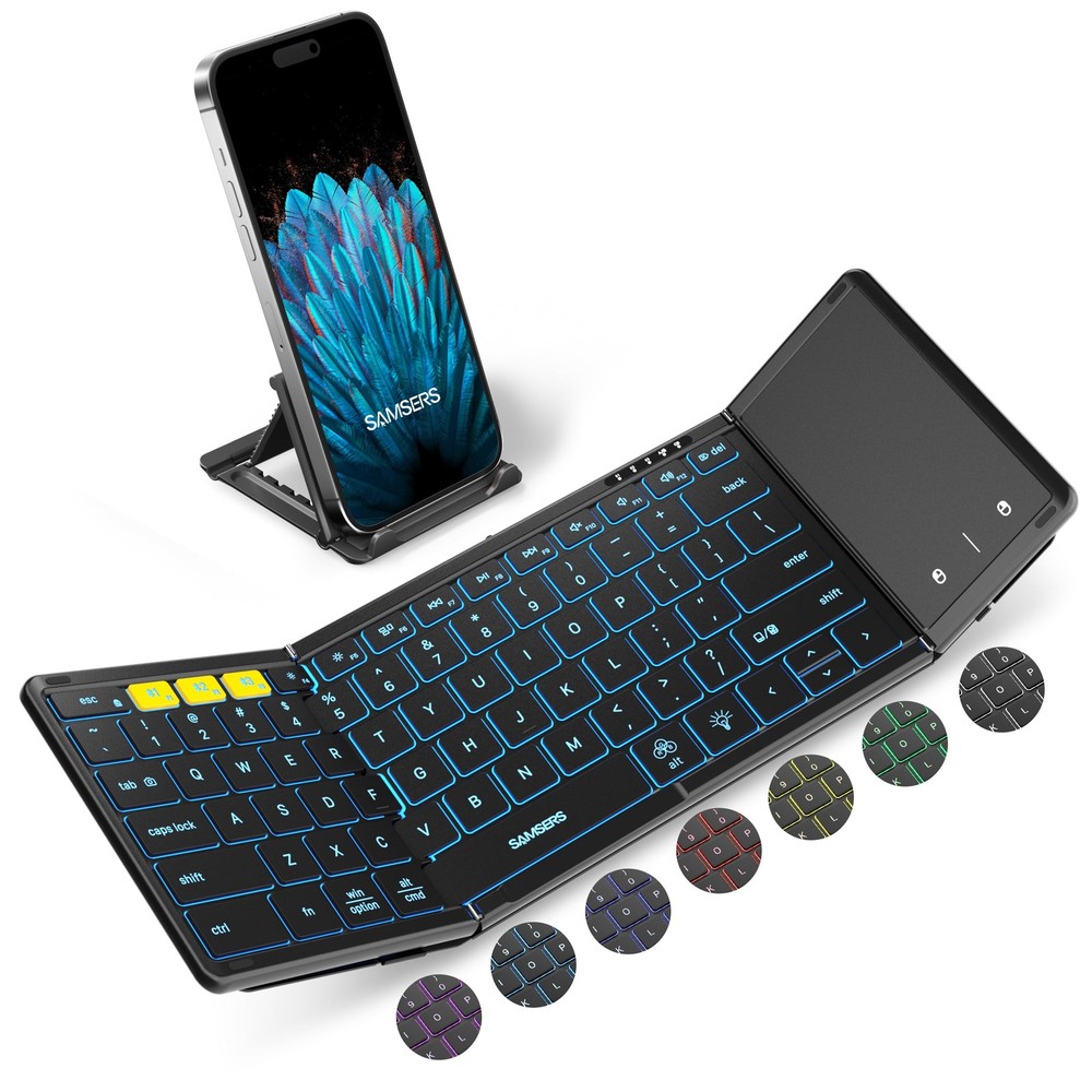Foldable Bluetooth Keyboard with Touchpad - Full-Size Wireless Portable Design for Easy Typing On-the-Go
