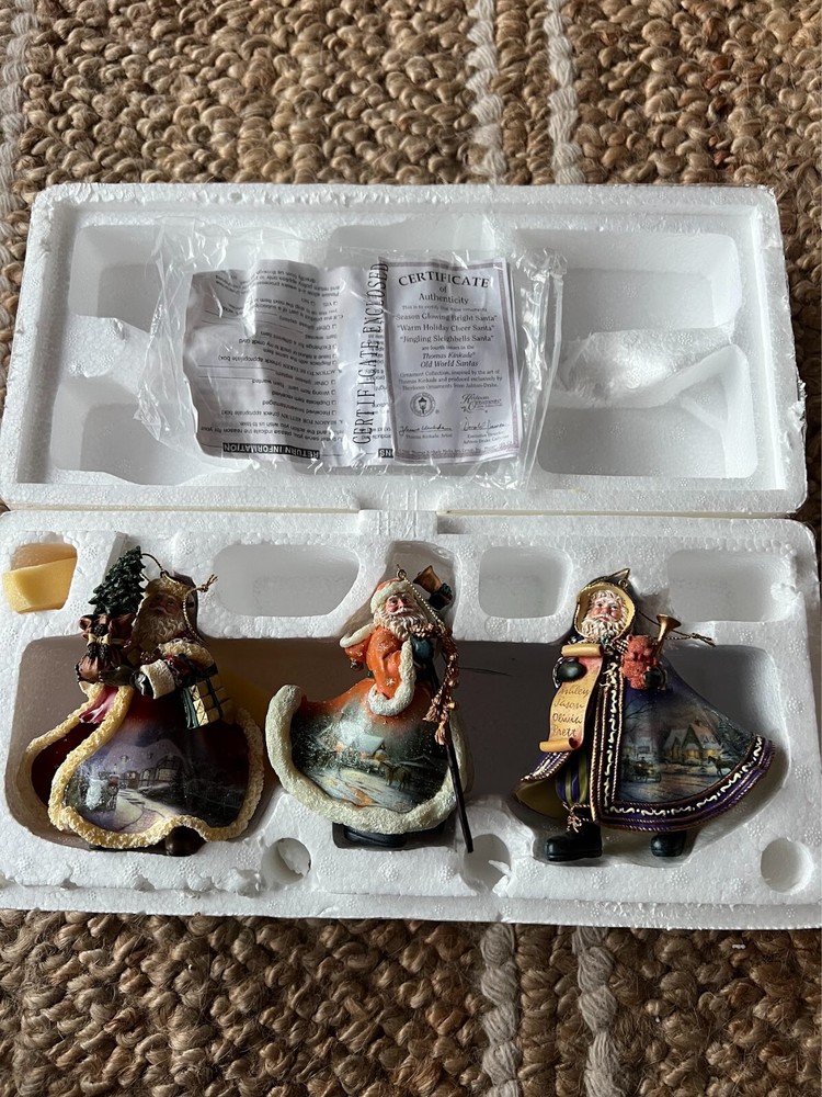 Thomas Kinkade Old World Santa Christmas Ornaments Ashton Drake Set #4 W/ COA