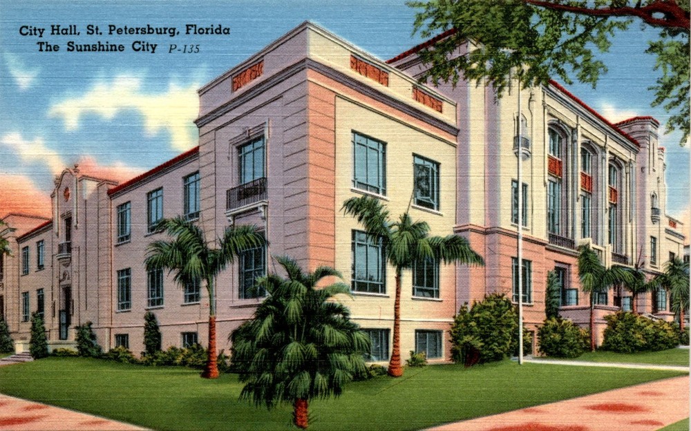 City Hall, St. Petersburg, Florida, Sunshine City, Tichnor Quality Postcard