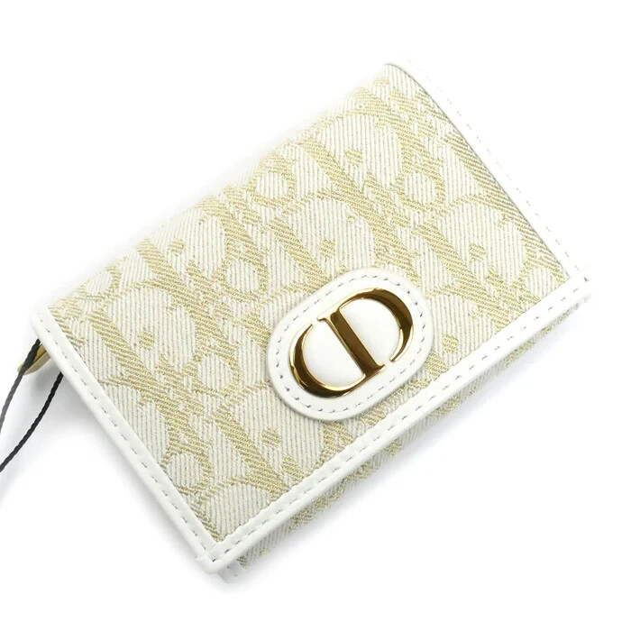 Christian Dior Oblique 30 Montaigne Medium Wallet in White Canvas & Leather Authentic