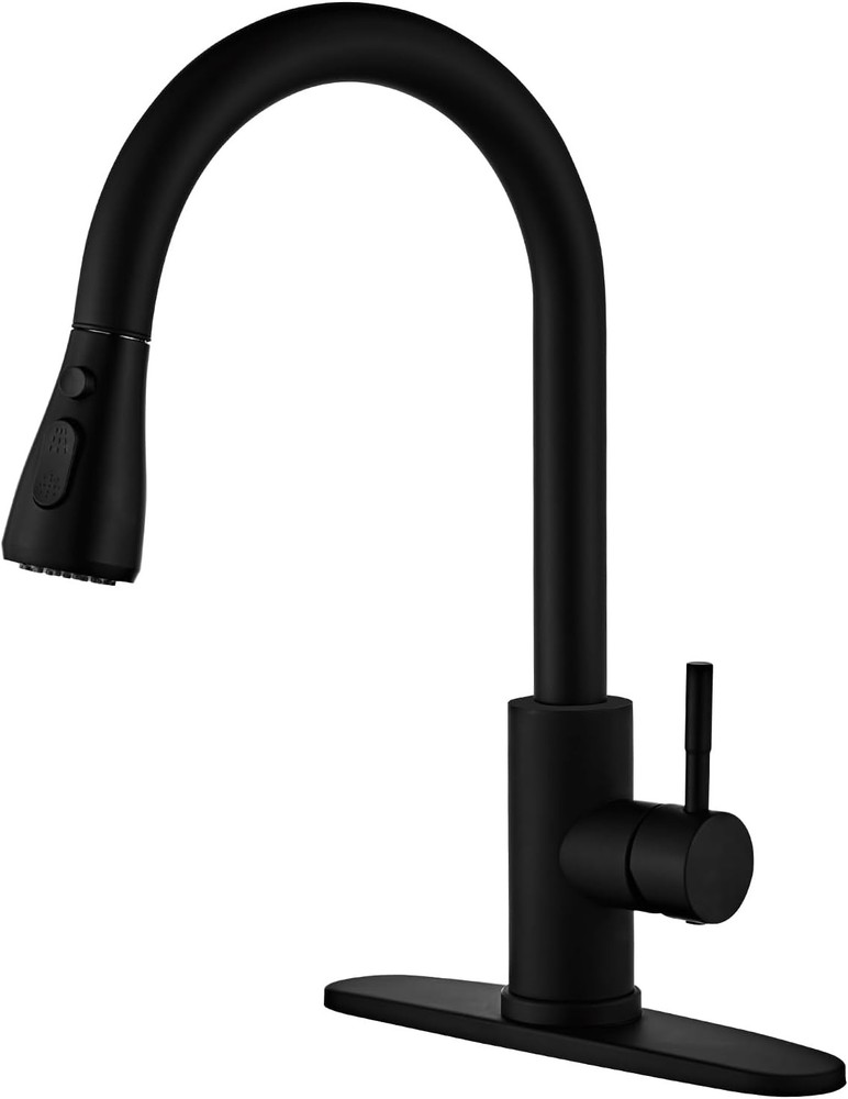 Matte Black High Arc Pull Down Sprayer Kitchen Faucet Single Handle