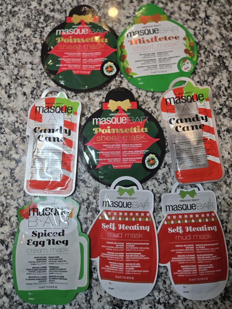Masque Bar - Facial Treatment Sheet Masks - 8 Count Eggnog Candy Cane Poinsettia